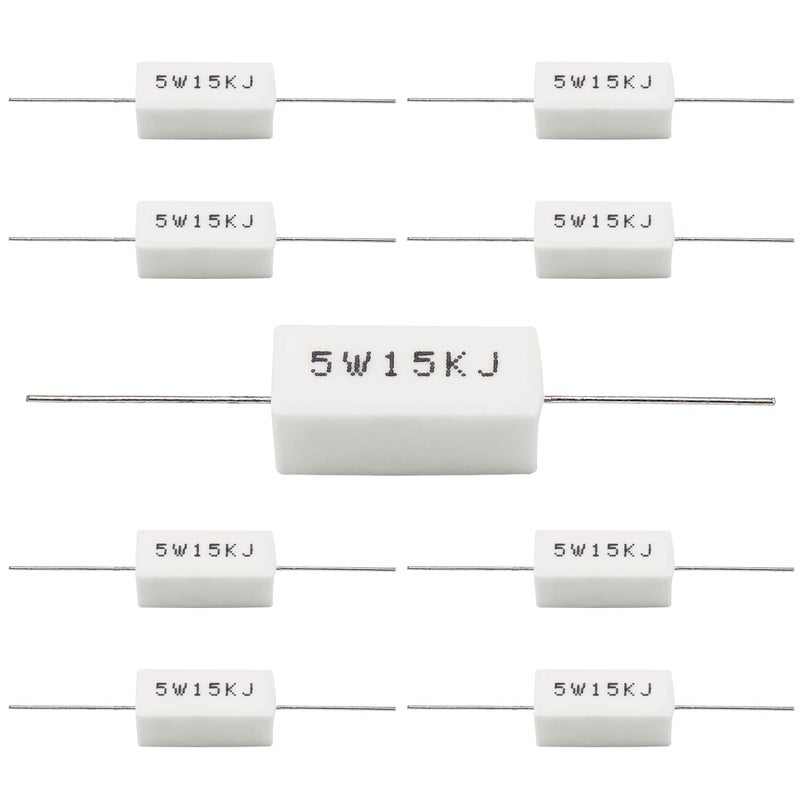 Dimlove Cement Resistor 10 PCS 5W 15K Ohm 5% Axial Lead Wire Resistor White Wound Fixed Ceramic Cement Resistors Wirewound Cement Power Resistors Flame Heat Moisture Resistance Precharge Horizontal Resistors - Image 2